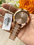 Michael Kors Slim Runway Rose Gold Dial Two Tone Steel Strap Watch for Women - MK4294