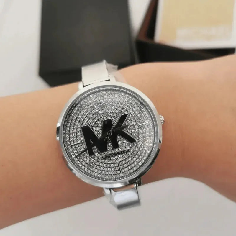 Michael Kors Charley Quartz Crystals Silver Dial Silver Steel Strap Watch For Women - MK4432