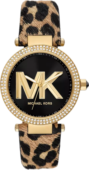 Michael Kors Parker Black Dial Cheetah Print Brown Leather Strap Watch For Women - MK4723