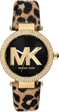 Michael Kors Parker Black Dial Cheetah Print Brown Leather Strap Watch For Women - MK4723