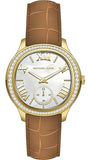 Michael Kors Sage Three-Hand Mother of Pearl White Dial Brown Leather Strap Watch for Women - MK4819