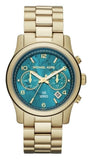 Michael Kors Runway Hunger Stop100 Series Blue Dial Gold Steel Strap Watch for Women - MK5815