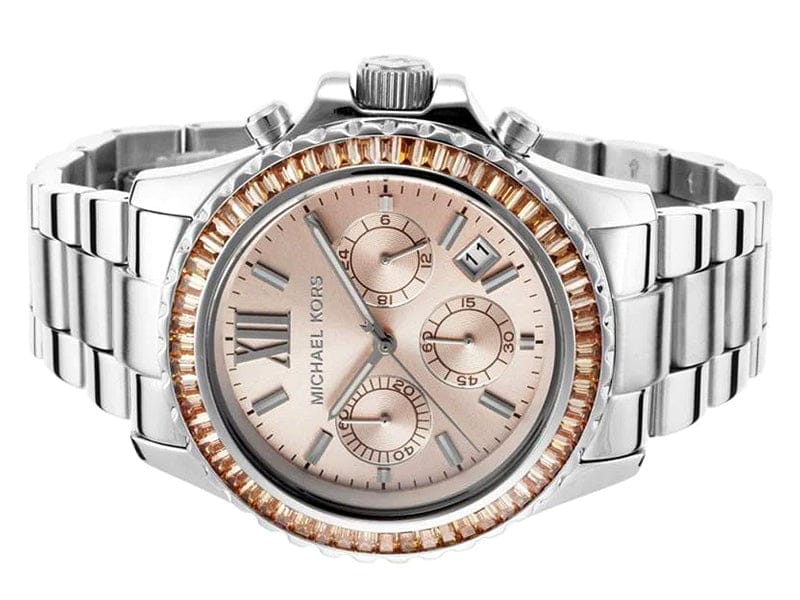 Michael Kors Everest Chronograph Gold Dial Silver Steel Strap Watch For Women - MK5870