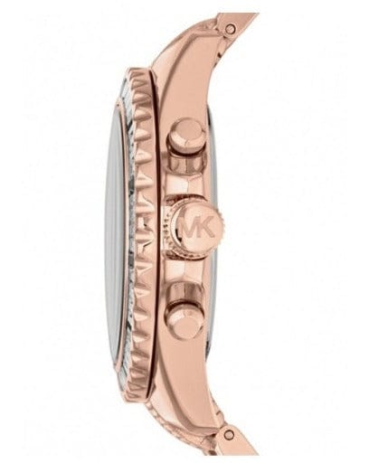 Michael Kors Everest Chronograph Black Dial Rose Gold Steel Strap Watch For Women - MK5875