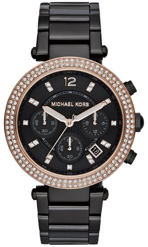 Michael Kors Parker Diamonds Black Dial Black Steel Strap Watch for Women - MK5885