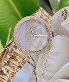 Michael Kors Parker Gold Mother of Pearl Dial Gold Steel Strap Watch for Women - MK6425