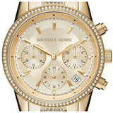 Michael Kors Ritz Chronograph Gold Dial Gold Steel Strap Watch For Women - MK6484