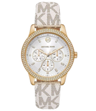 Michael Kors Tibby Multifunction Silver Dial White Leather Strap Watch For Women - MK6967