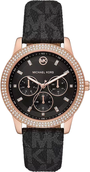 Michael Kors Tibby Multifunction Black Dial Black Leather Strap Watch For Women - MK6968