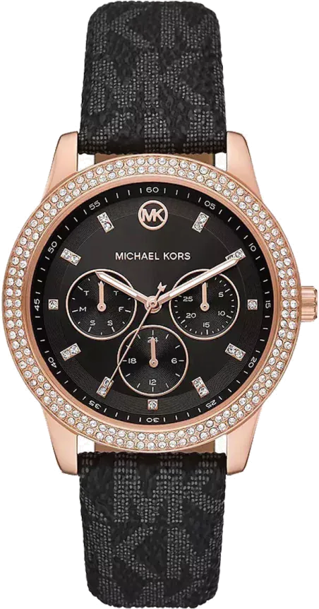 Michael Kors Tibby Multifunction Black Dial Black Leather Strap Watch For Women - MK6968