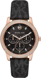 Michael Kors Tibby Multifunction Black Dial Black Leather Strap Watch For Women - MK6968