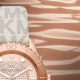 Michael Kors Runway Quartz Rose Gold Dial White Leather Strap Watch For Women - MK6980