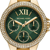 Michael Kors Camille Multifunction Green Dial Gold Steel Strap Watch For Women - MK6981