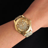 Michael Kors Runway Three Hand Quartz Gold Dial Brown Leather Strap Watch For Women - MK6999