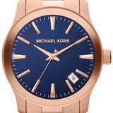 Michael Kors Runway Blue Dial Rose Gold Stainless Steel Strap Watch for Women - MK7065