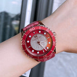 Michael Kors Runway Three-Hand Quartz Red Dial Red Leather Strap Watch For Women - MK7179