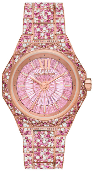 Michael Kors Raquel Three-Hand Crystals Pink Dial Rose Gold Steel Strap Watch For Women - MK7343