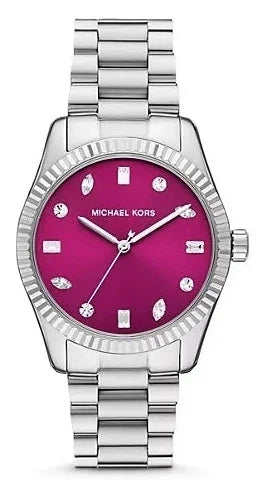 Michael Kors Lexington Three-Hand Pink Dial Silver Steel Strap Watch For Women - MK7443