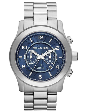 Michael Kors Stop Hunger Chronograph Blue Dial Silver Steel Strap Watch for Men - MK8314