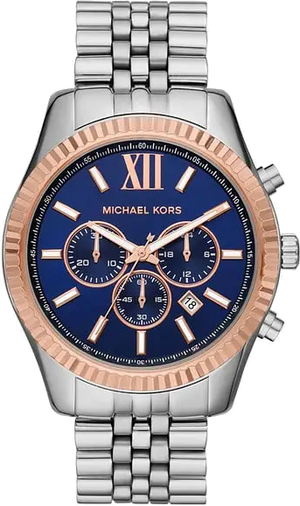 Michael Kors Lexington Chronograph Blue Dial Silver Steel Strap Watch For Men - MK8689