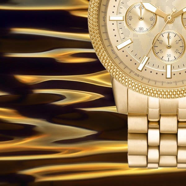 Michael Kors Hutton Chronograph Gold Dial Gold Steel Strap Watch For Men - MK8953