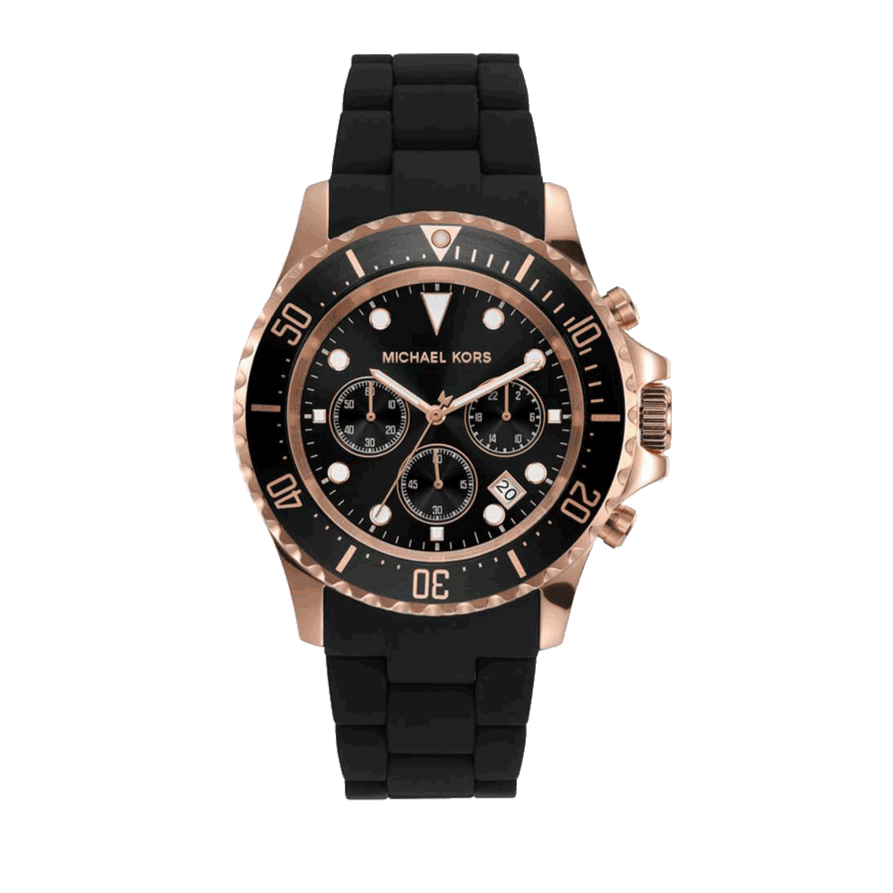 Michael Kors Everest Chronograph Black Dial Black Silicone Strap Watch For Men - MK9055