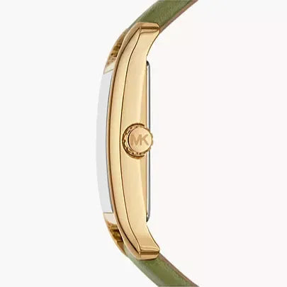 Michael Kors Monroe Three-Hand Silver Dial Green Leather Strap Watch for Women - MKO1028