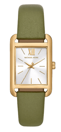 Michael Kors Monroe Three-Hand Silver Dial Green Leather Strap Watch for Women - MKO1028