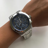 Michael Kors Stop Hunger Chronograph Blue Dial Silver Steel Strap Watch for Men - MK8314