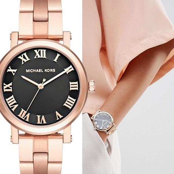 Michael Kors Noire Black Dial Rose Gold Steel Strap Watch for Women - MK3585