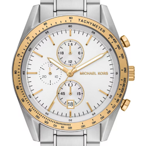 Michael Kors Accelerator Chronograph White Dial Silver Steel Strap Watch For Men - MK9112