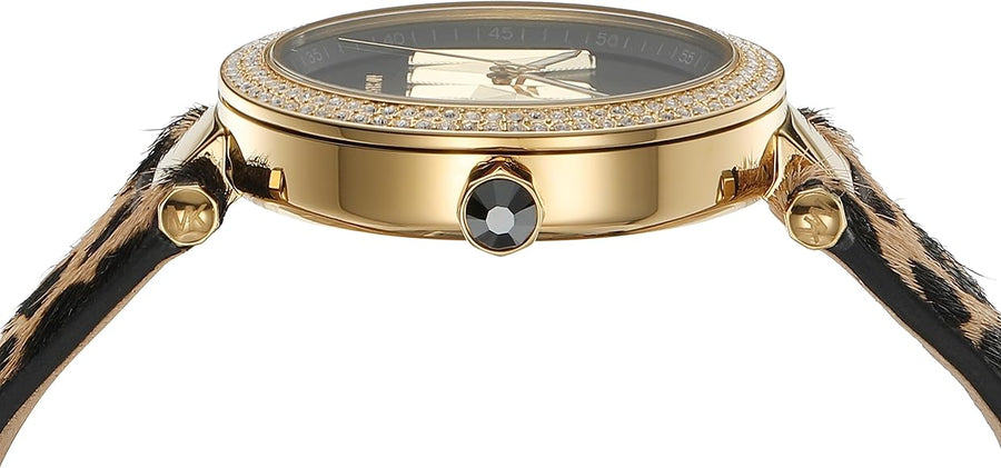 Michael Kors Parker Black Dial Cheetah Print Brown Leather Strap Watch For Women - MK4723