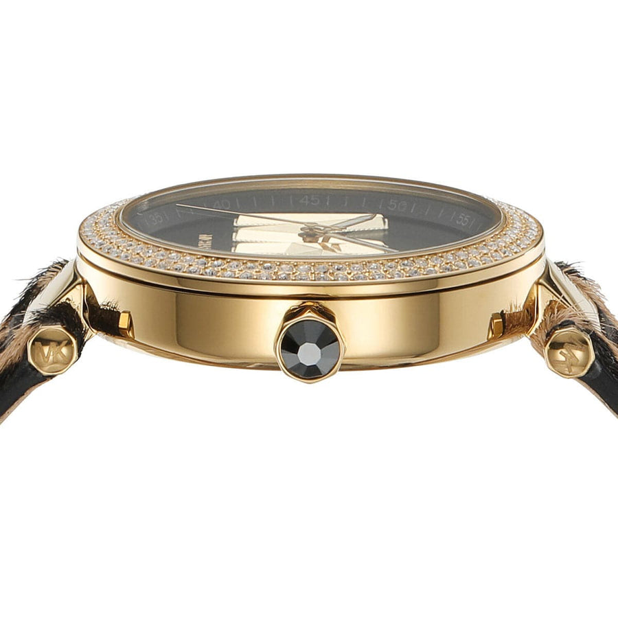 Michael Kors Parker Black Dial Cheetah Print Brown Leather Strap Watch For Women - MK4723