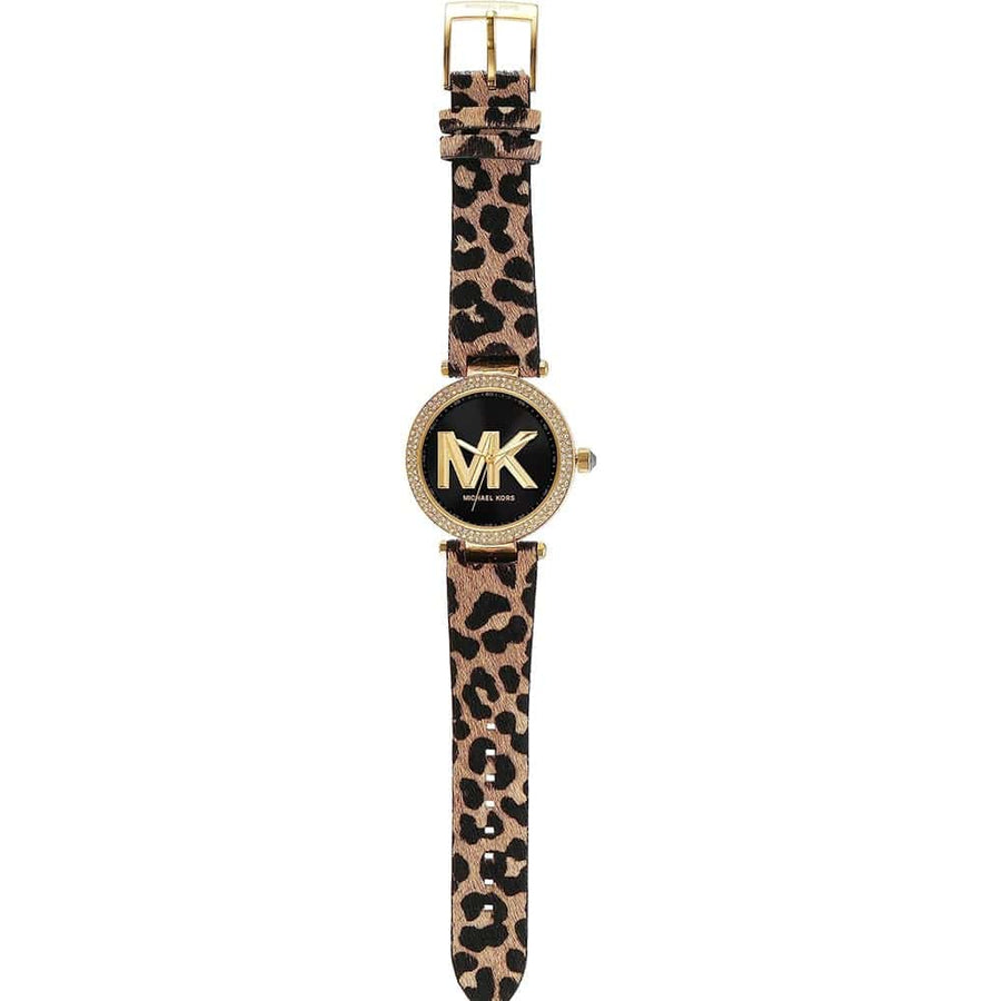 Michael Kors Parker Black Dial Cheetah Print Brown Leather Strap Watch For Women - MK4723