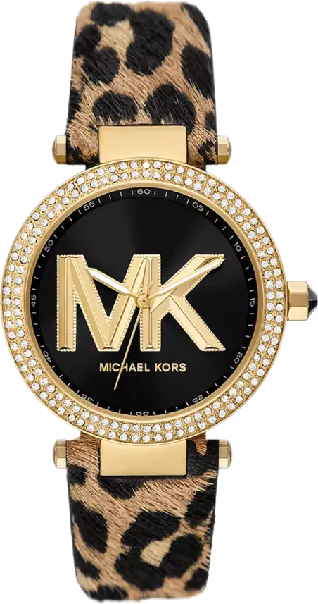 Michael Kors Parker Black Dial Cheetah Print Brown Leather Strap Watch For Women - MK4723