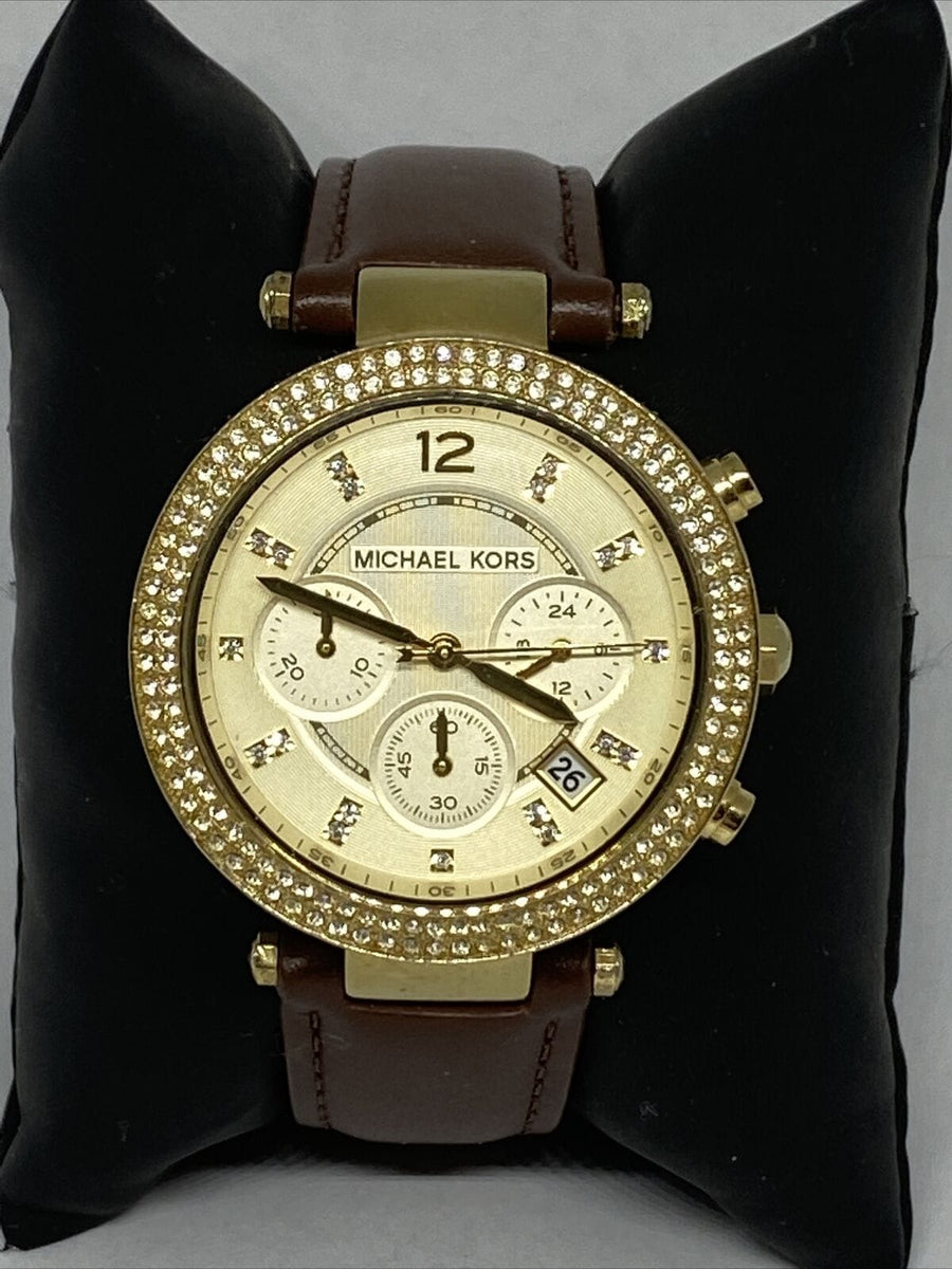 Michael Kors Parker Champagne Dial Brown Leather Strap Watch for Women - MK2249