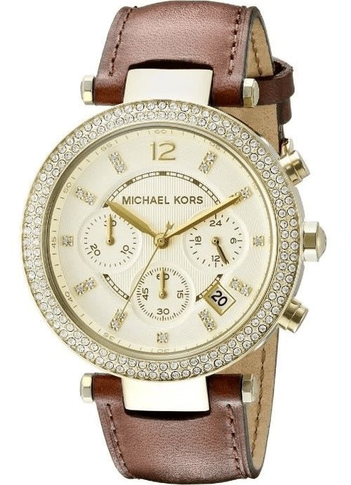 Michael Kors Parker Champagne Dial Brown Leather Strap Watch for Women - MK2249