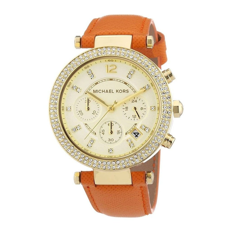 Michael Kors Parker Champagne Dial Orange Leather Strap Watch for Women - MK2279
