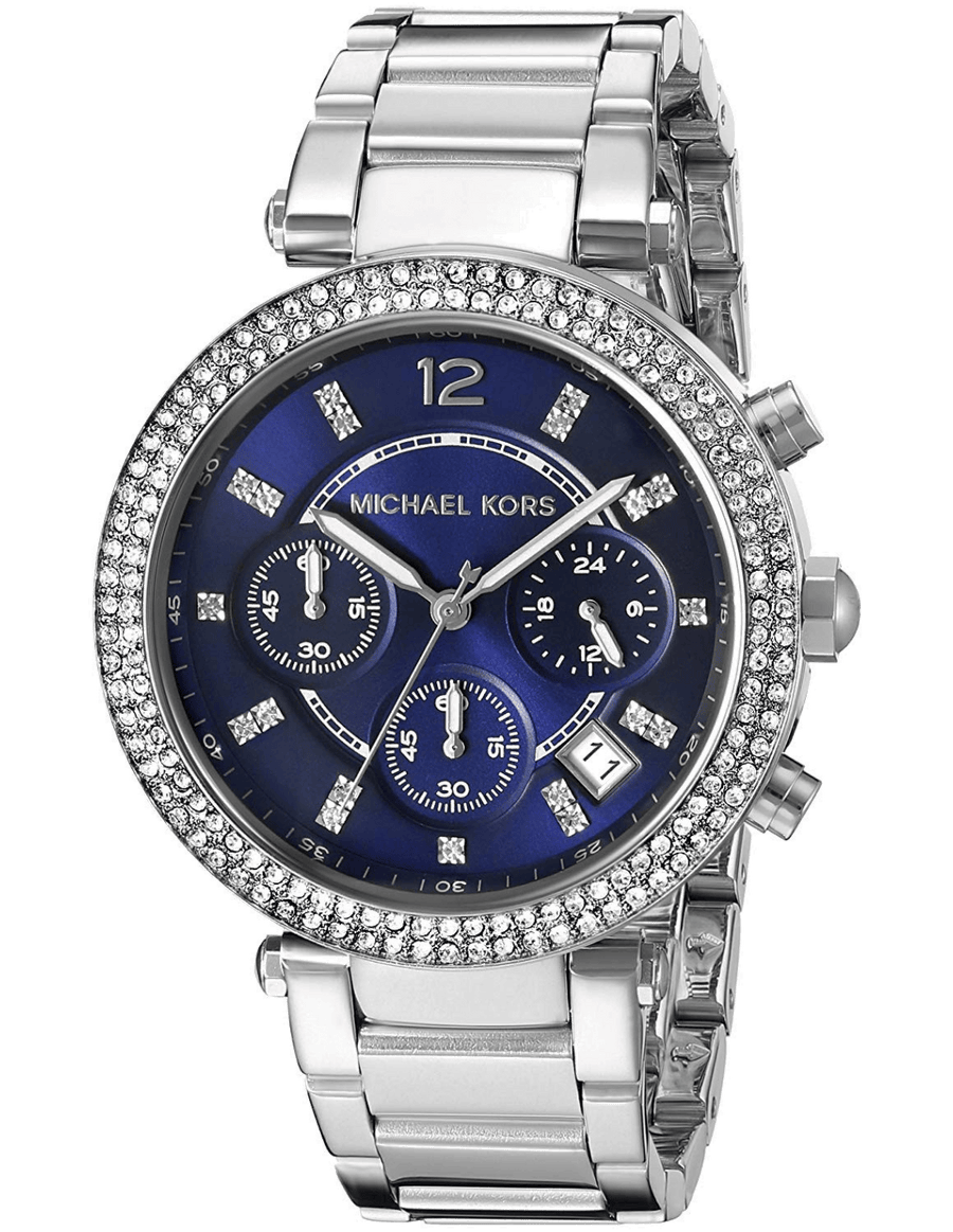 Michael Kors Parker Chronograph Blue Dial Silver Steel Strap Watch for Women - MK6117