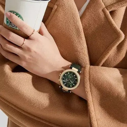 Michael Kors Parker Chronograph Green Dial Green Leather Strap Watch For Women - MK6985