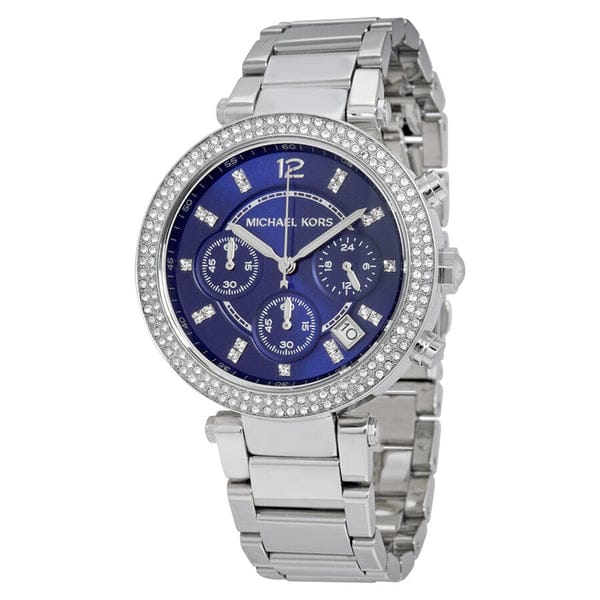 Michael Kors Parker Chronograph Blue Dial Silver Steel Strap Watch for Women - MK6117