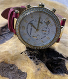 Michael Kors Parker Chronograph White Dial Pink Leather Strap Watch for Women - MK2297