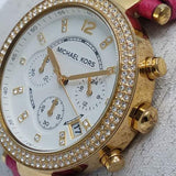 Michael Kors Parker Chronograph White Dial Pink Leather Strap Watch for Women - MK2297