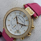 Michael Kors Parker Chronograph White Dial Pink Leather Strap Watch for Women - MK2297