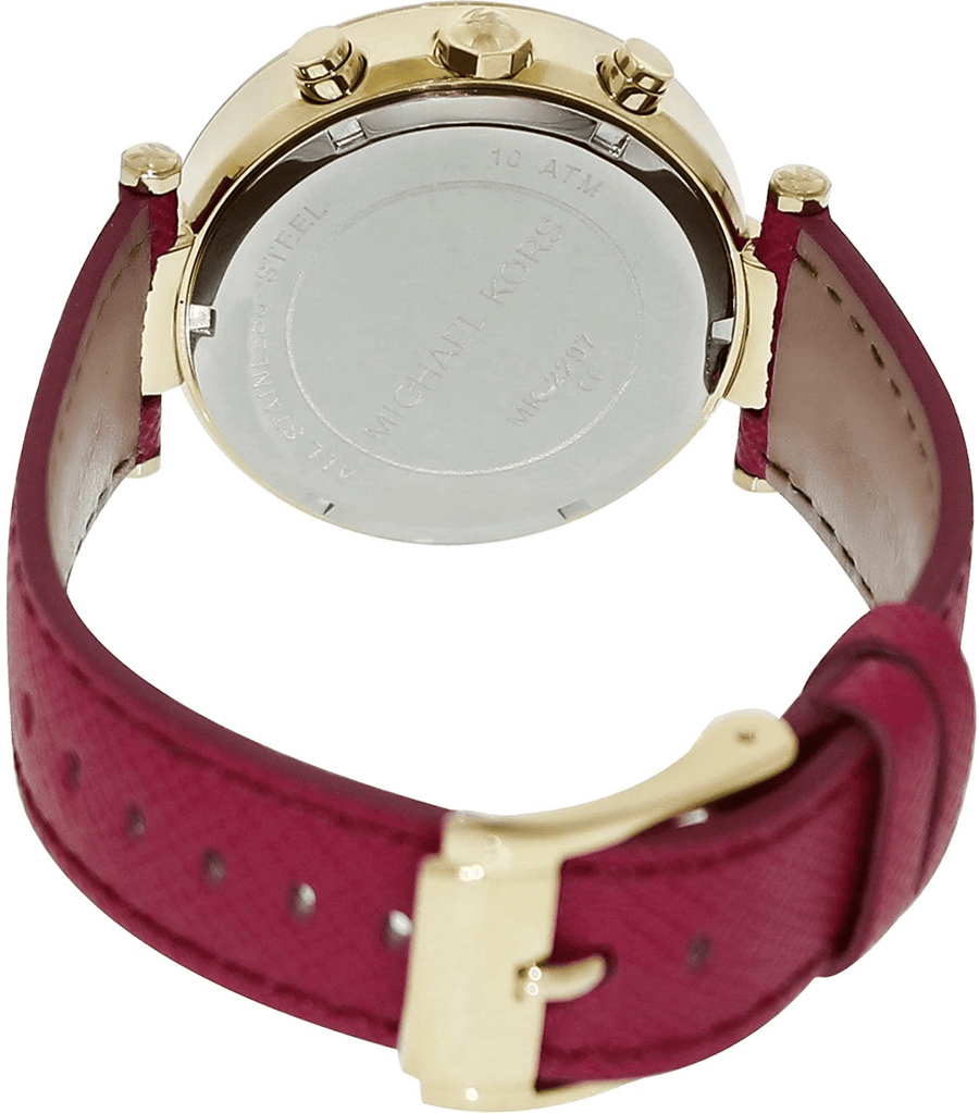 Michael Kors Parker Chronograph White Dial Pink Leather Strap Watch for Women - MK2297