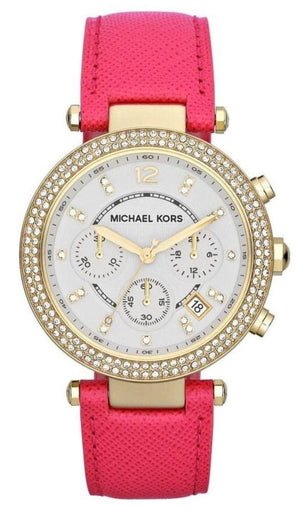 Michael Kors Parker Chronograph White Dial Pink Leather Strap Watch for Women - MK2297