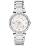 Michael Kors Parker Three Hand Mother of Pearl White Dial Silver Steel Strap Watch For Women - MK4694