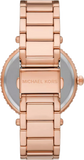 Michael Kors Parker Three-Hand Mother of Pearl White Dial Rose Gold Steel Strap Watch For Women - MK4695