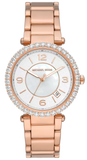 Michael Kors Parker Three-Hand Mother of Pearl White Dial Rose Gold Steel Strap Watch For Women - MK4695