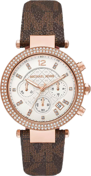 Michael Kors Parker Chronograph White Dial Brown Leather Strap Watch For Women - MK6917